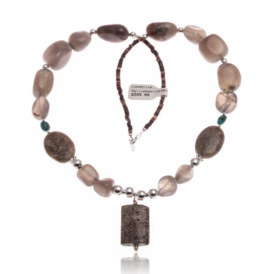Natural Turquoise and Agate and Jasper .925 Sterling Silver Certified Authentic Navajo Native American Necklace 390918057663