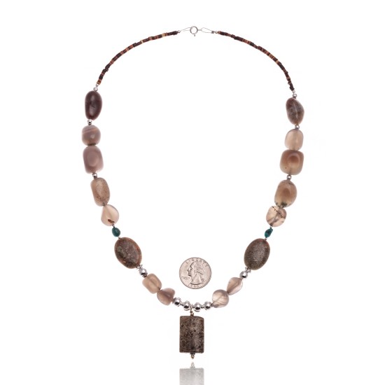 Natural Turquoise and Agate and Jasper .925 Sterling Silver Certified Authentic Navajo Native American Necklace 390918057663