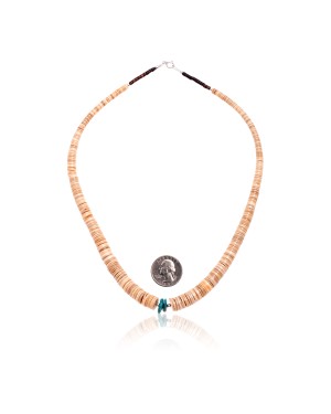 .925 Sterling Silver Certified Authentic Navajo Native American Natural Turquoise Graduated Heishi Necklace 7501006-72