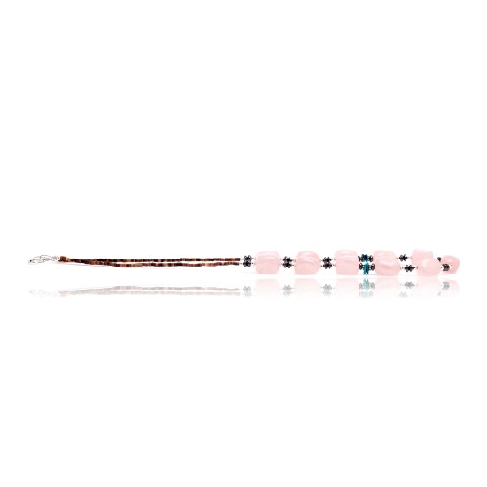 Pink Quartz Natural Turquoise Hematite .925 Sterling Silver Certified Authentic Navajo Native American Necklace 750192
