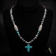 Cross Natural Turquoise Snowflake Obsidian .925 Sterling Silver Certified Authentic Navajo Native American Necklace 750237-8 Cross Natural Turquoise Snowflake Obsidian .925 Sterling Silver Certified Authentic Navajo Native American Necklace 750237-8