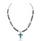 Cross Natural Turquoise Snowflake Obsidian .925 Sterling Silver Certified Authentic Navajo Native American Necklace 750237-8 Cross Natural Turquoise Snowflake Obsidian .925 Sterling Silver Certified Authentic Navajo Native American Necklace 750237-8