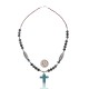 Cross Natural Turquoise Snowflake Obsidian .925 Sterling Silver Certified Authentic Navajo Native American Necklace 750237-8 Cross Natural Turquoise Snowflake Obsidian .925 Sterling Silver Certified Authentic Navajo Native American Necklace 750237-8