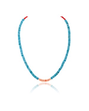 .925 Sterling Silver Certified Authentic Navajo Native American Coral Magnesite Spiny Oyster Necklace 750248