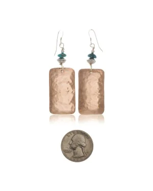 Hammered Pure Copper Navajo Native American Natural Turquoise Dangle Earrings 97001