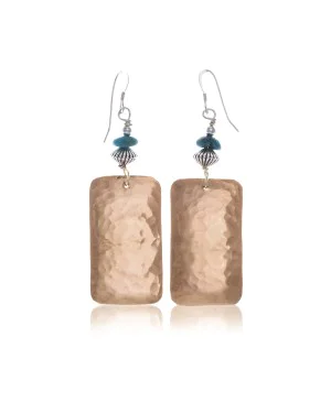 Hammered Pure Copper Navajo Native American Natural Turquoise Dangle Earrings 97001