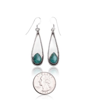 Natural Turquoise .925 Sterling Silver Certified Authentic Navajo Native American Handmade Dangle Earrings 97005