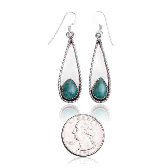 Natural Turquoise .925 Sterling Silver Certified Authentic Navajo Native American Handmade Dangle Earrings 97005 Natural Turquoise .925 Sterling Silver Certified Authentic Navajo Native American Handmade Dangle Earrings 97005