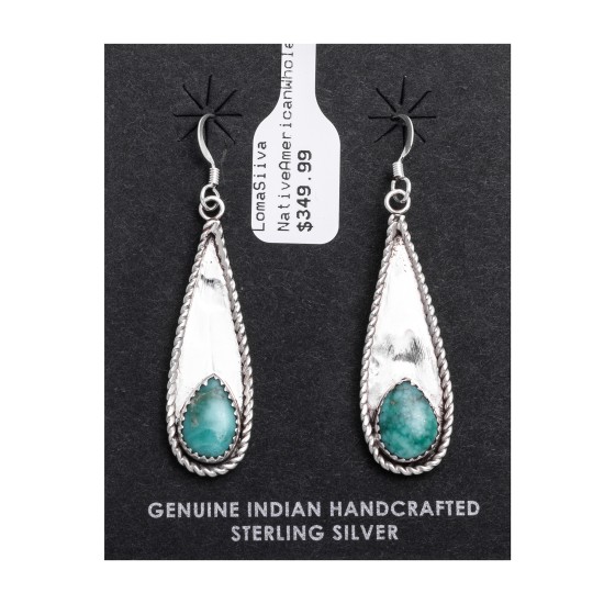 Natural Turquoise .925 Sterling Silver Certified Authentic Navajo Native American Handmade Dangle Earrings 97005 Natural Turquoise .925 Sterling Silver Certified Authentic Navajo Native American Handmade Dangle Earrings 97005