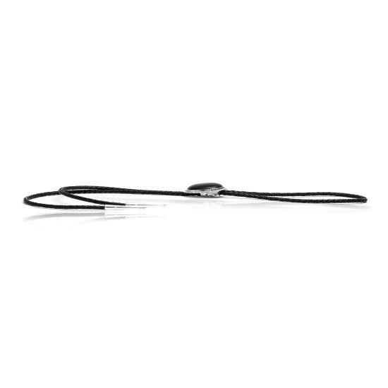 .925 Sterling Silver Certified Authentic Handmade Navajo Native American Black Onyx Leather Bolo Tie 1191-2