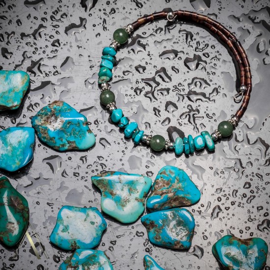 Natural Turquoise and Green Quartz Certified Authentic Navajo Native American Wrap Bracelet 12738-4