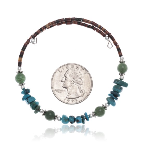 Natural Turquoise and Green Quartz Certified Authentic Navajo Native American Wrap Bracelet 12738-4