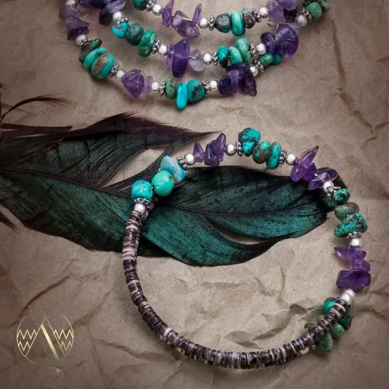 Navajo Native American Natural Turquoise and AMETHYST Adjustable Wrap Bracelet 12739-1 Navajo Native American Natural Turquoise and AMETHYST Adjustable Wrap Bracelet 12739-1