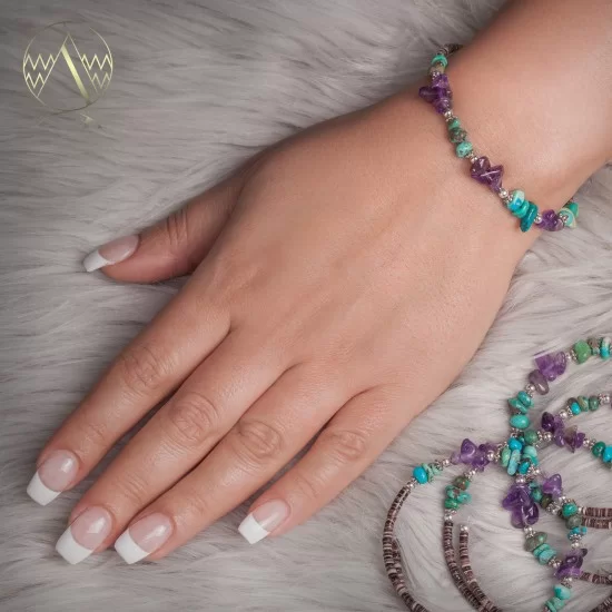 Navajo Native American Natural Turquoise and AMETHYST Adjustable Wrap Bracelet 12739-1 Navajo Native American Natural Turquoise and AMETHYST Adjustable Wrap Bracelet 12739-1