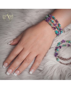 Certified Authentic Navajo Native American Natural Turquoise and AMETHYST Adjustable Wrap Bracelet 12739-1