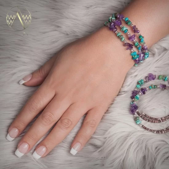 Navajo Native American Natural Turquoise and AMETHYST Adjustable Wrap Bracelet 12739-1 Navajo Native American Natural Turquoise and AMETHYST Adjustable Wrap Bracelet 12739-1