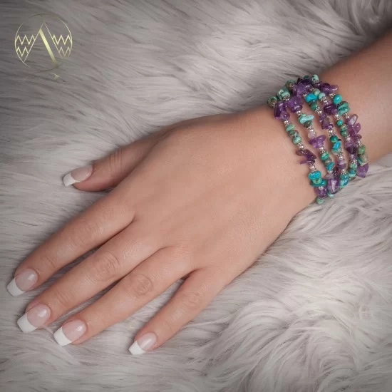 Navajo Native American Natural Turquoise and AMETHYST Adjustable Wrap Bracelet 12739-1 Navajo Native American Natural Turquoise and AMETHYST Adjustable Wrap Bracelet 12739-1
