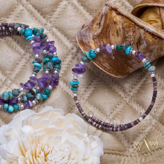 Navajo Native American Natural Turquoise and AMETHYST Adjustable Wrap Bracelet 12739-1 Navajo Native American Natural Turquoise and AMETHYST Adjustable Wrap Bracelet 12739-1