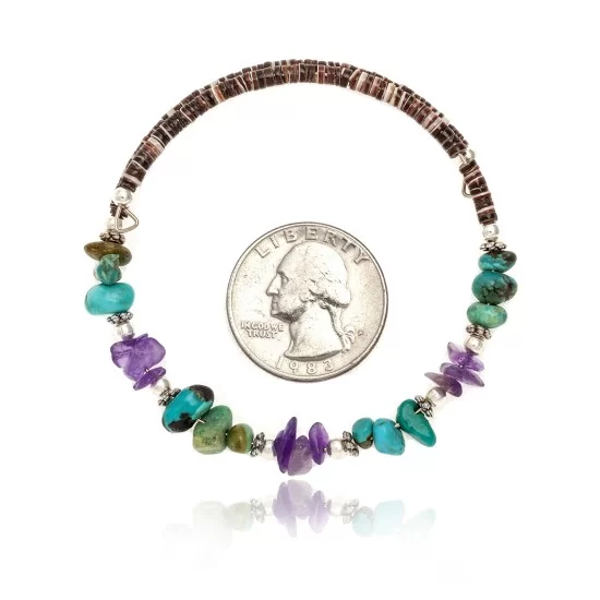 Navajo Native American Natural Turquoise and AMETHYST Adjustable Wrap Bracelet 12739-1 Navajo Native American Natural Turquoise and AMETHYST Adjustable Wrap Bracelet 12739-1