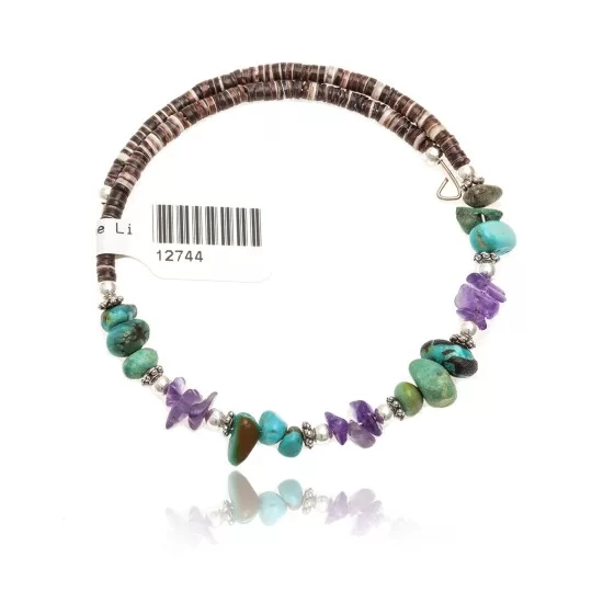 Navajo Native American Natural Turquoise and AMETHYST Adjustable Wrap Bracelet 12739-1 Navajo Native American Natural Turquoise and AMETHYST Adjustable Wrap Bracelet 12739-1