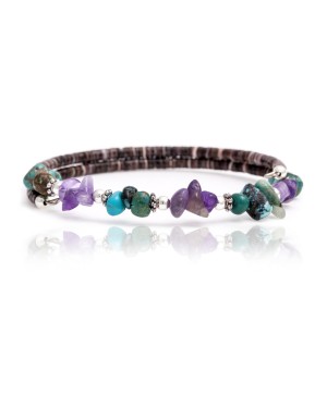 Certified Authentic Navajo Native American Natural Turquoise and AMETHYST Adjustable Wrap Bracelet 12739-1