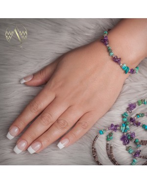 Certified Authentic Navajo Native American Natural Turquoise and Amethyst Adjustable Wrap Bracelet 12744 Certified Authentic Navajo Native American Natural Turquoise and Amethyst Adjustable Wrap Bracelet 12744