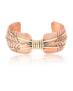 Certified Authentic Navajo Native American Pure Copper and Brass Cuff Bracelet 12758-1