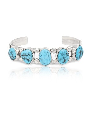 .925 Sterling Silver Certified Authentic Handmade Navajo Native American Natural Turquoise Cuff Bracelet 12766-1