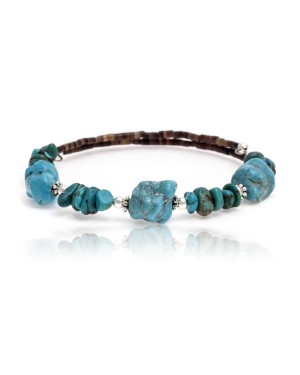 Natural Turquoise Certified Authentic Navajo Native American Adjustable Wrap Bracelet 12867