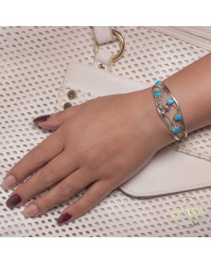 Flower .925 Sterling Silver Certified Authentic Handmade Navajo Native American Natural Arizona Sleeping Beauty Turquoise Cuff Bracelet 12947-2