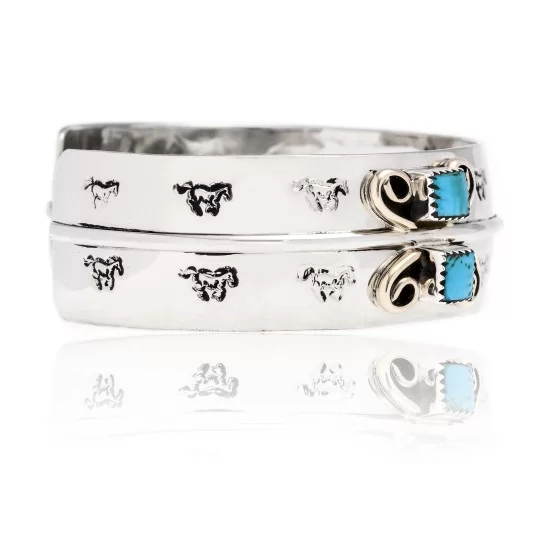 Natural Turquoise Nickel Brass Navajo Native American Handmade Horse Bracelet 13031-5 Natural Turquoise Nickel Brass Navajo Native American Handmade Horse Bracelet 13031-5
