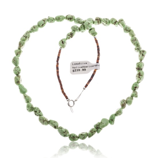 Gaspeite .925 Sterling Silver Certified Authentic Navajo Native American Chain Necklace 15295-2
