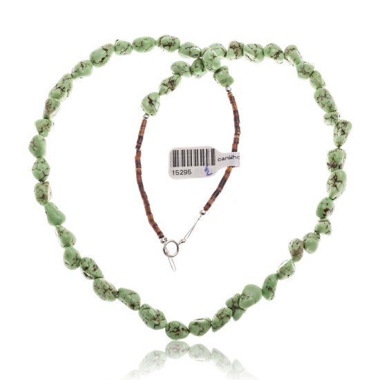 Gaspeite .925 Sterling Silver Certified Authentic Navajo Native American Chain Necklace 15295-2