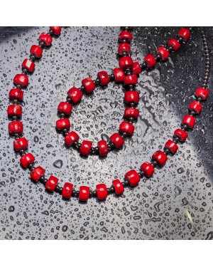 Natural Hematite and Coral .925 Sterling Silver Certified Authentic Navajo Native American Necklace 15533-100