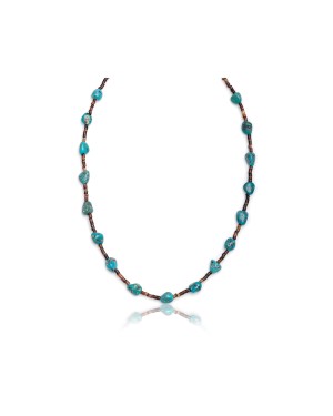 .925 Sterling Silver Certified Authentic Navajo Native American Natural Turquoise Necklace 15883-2