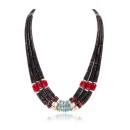 Large .925 Sterling Silver Navajo Native American Graduated Heishi Natural Turquoise and Coral 3 Strand Necklace 16006