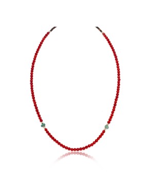 .925 Sterling Silver Certified Authentic Delicate Navajo Native American Natural Turquoise and Red Coral Chain Necklace 16039-3