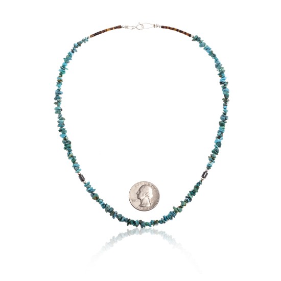 .925 Sterling Silver Certified Authentic Navajo Native American Natural Turquoise and Hematite Necklace  16072