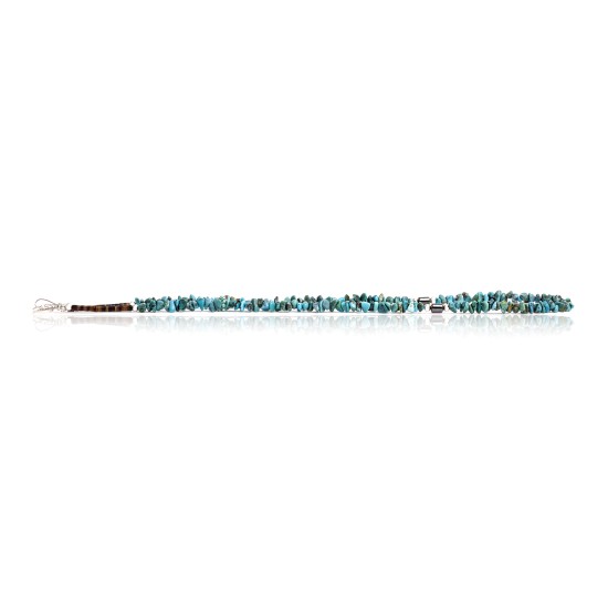 .925 Sterling Silver Certified Authentic Navajo Native American Natural Turquoise and Hematite Necklace  16072