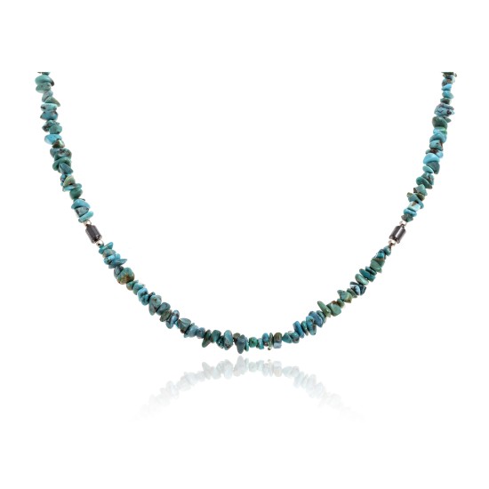 .925 Sterling Silver Certified Authentic Navajo Native American Natural Turquoise and Hematite Necklace  16072