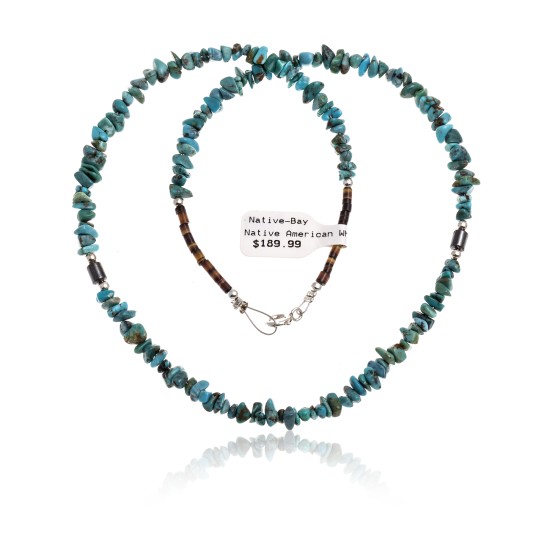 .925 Sterling Silver Certified Authentic Navajo Native American Natural Turquoise and Hematite Necklace  16072