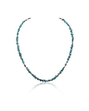 .925 Sterling Silver Certified Authentic Navajo Native American Natural Turquoise and Hematite Necklace  16072