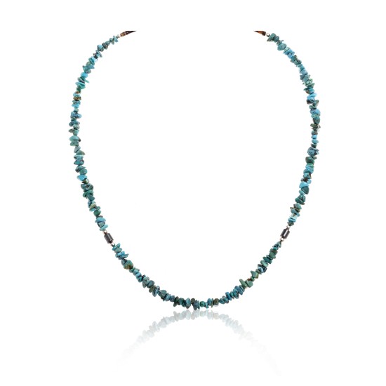 .925 Sterling Silver Certified Authentic Navajo Native American Natural Turquoise and Hematite Necklace  16072