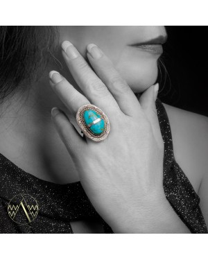 Sun .925 Sterling Silver Certified Authentic Handmade Navajo Native American Natural Turquoise Ring 17007-3