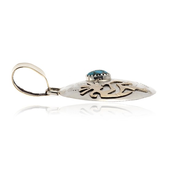 Kokopelli 12kt Gold Filled and .925 Sterling Silver Certified Authentic Handmade Navajo Native American Natural Turquoise Pendant 17042-8
