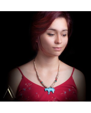 Horse .925 Sterling Silver Certified Authentic Carved Fetish Navajo Native American Natural Turquoise Graduated Melon Shell Coral Necklace 17058