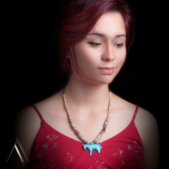 Horse .925 Sterling Silver Certified Authentic Carved Fetish Navajo Native American Natural Turquoise Graduated Melon Shell Coral Necklace 17058