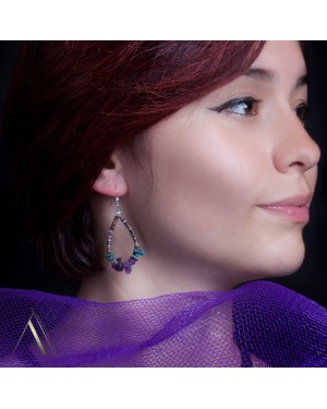 .925 Sterling Silver Hooks Certified Authentic Navajo Native American Natural Turquoise Pure Amethyst Heishi Hoop Dangle Earrings 18081-3