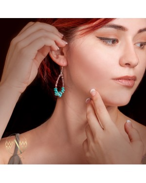 .925 Sterling Silver Hooks Certified Authentic Navajo Native American Natural Turquoise Heishi Hoop Dangle Earrings 18082