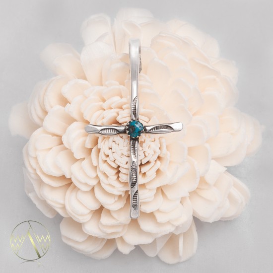 Cross .925 Sterling Silver Certified Authentic Handmade Navajo Native American Natural Turquoise Pendant 24373 Cross .925 Sterling Silver Certified Authentic Handmade Navajo Native American Natural Turquoise Pendant 24373
